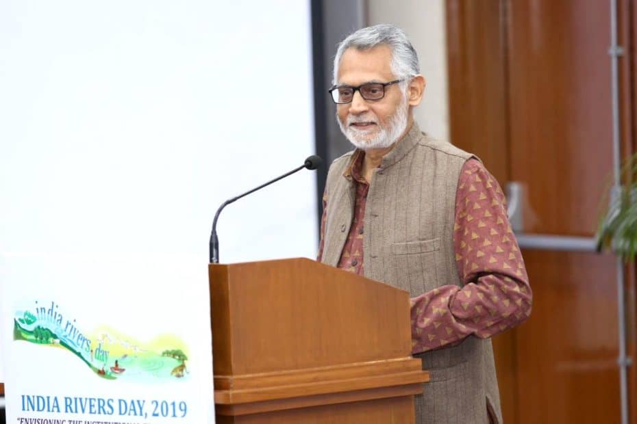Manoj Misra speaking an event, India Rivers Day, 2019